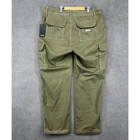 True Religion Jeans Cargo pants Men's Size 38 Kalamata Green $159 Flap - Picture 13 of 16